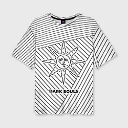 Женская футболка оверсайз Символ Dark Souls на светлом фоне с полосами