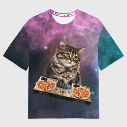 Женская футболка оверсайз Космический котёнок диджей Space DJ Cat
