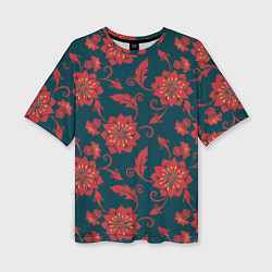 Женская футболка оверсайз Red flowers texture