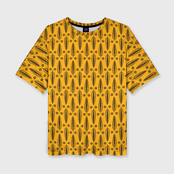 Женская футболка оверсайз Черно-желтый современный узор Листья
