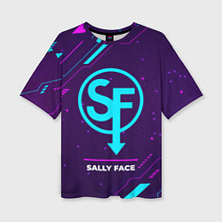 Футболка оверсайз женская Символ Sally Face в неоновых цветах на темном фоне, цвет: 3D-принт