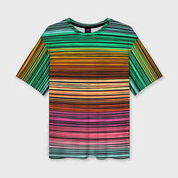 Женская футболка оверсайз Multicolored thin stripes Разноцветные полосы