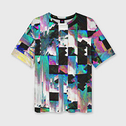 Женская футболка оверсайз Glitch Abstract squares Глитч Абстрактные квадраты