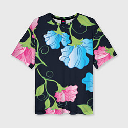 Женская футболка оверсайз Яркие удивительные цветы в летней ночи