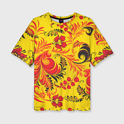 Женская футболка оверсайз Хохломская Роспись Цветы