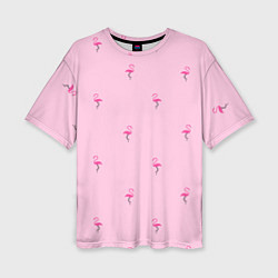 Женская футболка оверсайз Фламинго на розовом фоне