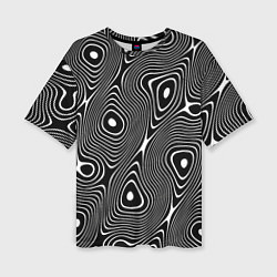 Женская футболка оверсайз Чёрно-белая стилизованная поверхность воды Wave pa