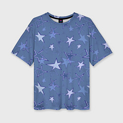 Женская футболка оверсайз Gray-Blue Star Pattern