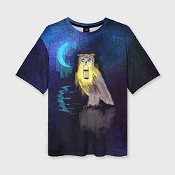 Женская футболка оверсайз Сова с фонарем на фоне ночи