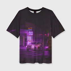 Женская футболка оверсайз Неоновый ночной переход - Фиолетовый