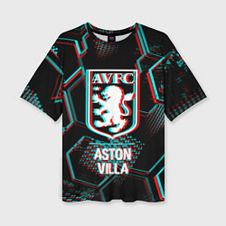 Женская футболка оверсайз Aston Villa FC в стиле Glitch на темном фоне