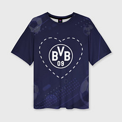 Женская футболка оверсайз Лого Borussia в сердечке на фоне мячей