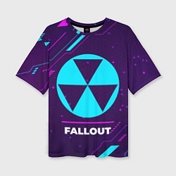 Футболка оверсайз женская Символ Fallout в неоновых цветах на темном фоне, цвет: 3D-принт