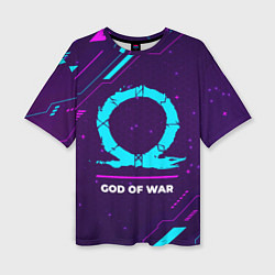 Женская футболка оверсайз Символ God of War в неоновых цветах на темном фоне
