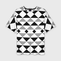 Женская футболка оверсайз Черно-белый геометрический узор треугольники