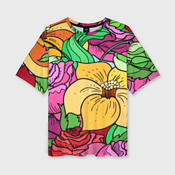 Женская футболка оверсайз Красочные летние цветы Fashion trend