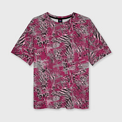 Женская футболка оверсайз Тигровый-леопардовый гранж