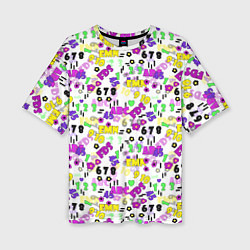 Женская футболка оверсайз Разноцветные цифры и алфавит school