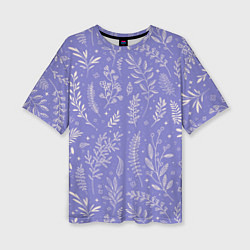 Женская футболка оверсайз Цветы и Листья На Фиолетовом Фоне
