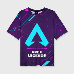 Женская футболка оверсайз Символ Apex Legends в неоновых цветах на темном фо