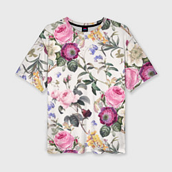 Женская футболка оверсайз Цветы Сказочные Розы и Герберы