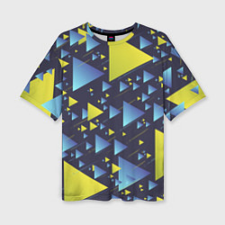 Женская футболка оверсайз Абстракция Из Жёлтых и Синих Треугольников На Тёмн