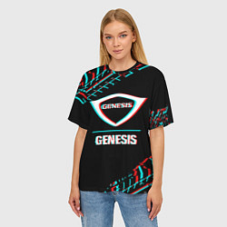 Футболка оверсайз женская Значок Genesis в стиле Glitch на темном фоне, цвет: 3D-принт — фото 2