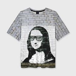 Женская футболка оверсайз Джоконда на стене в стиле граффити