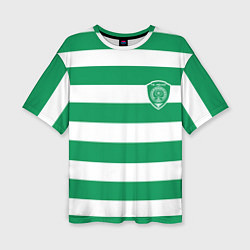 Женская футболка оверсайз ФК Ахмат на фоне бело зеленой формы