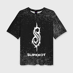 Женская футболка оверсайз Slipknot с потертостями на темном фоне