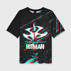 Женская футболка оверсайз Hitman в стиле Glitch и Баги Графики на темном фон