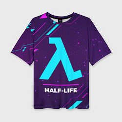 Женская футболка оверсайз Символ Half-Life в неоновых цветах на темном фоне
