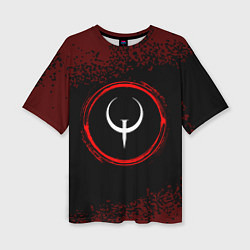 Женская футболка оверсайз Символ Quake и краска вокруг на темном фоне