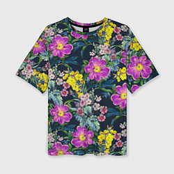 Женская футболка оверсайз Цветы Фиолетовые Пионы
