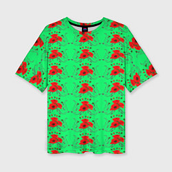 Женская футболка оверсайз Blooming red poppies