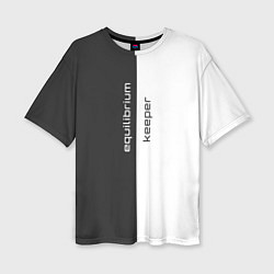 Женская футболка оверсайз Equilibrium keeper хранитель равновесия с чёрно-бе
