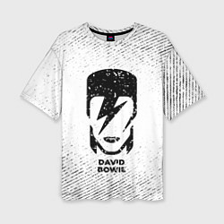 Женская футболка оверсайз David Bowie с потертостями на светлом фоне