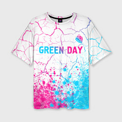 Женская футболка оверсайз Green Day neon gradient style: символ сверху