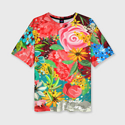 Женская футболка оверсайз Multicolour of flowers
