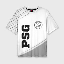 Женская футболка оверсайз PSG sport на светлом фоне: символ и надпись вертик