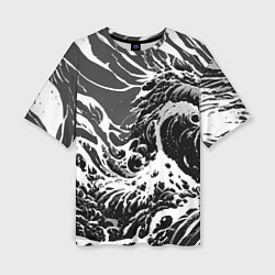Женская футболка оверсайз Черно-белые волны