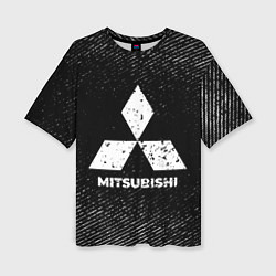 Женская футболка оверсайз Mitsubishi с потертостями на темном фоне