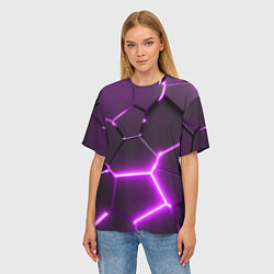 Футболка оверсайз женская Фиолетовые неоновые геометрические плиты, цвет: 3D-принт — фото 2