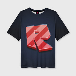 Женская футболка оверсайз Roblox red - Роблокс полосатый логотип