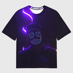 Женская футболка оверсайз Неоновый анонимус во тьме