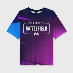 Женская футболка оверсайз Battlefield gaming champion: рамка с лого и джойст