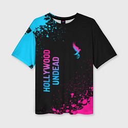 Женская футболка оверсайз Hollywood Undead - neon gradient: символ и надпись