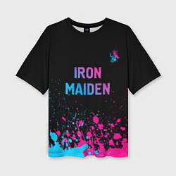 Женская футболка оверсайз Iron Maiden - neon gradient: символ сверху