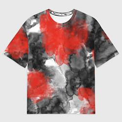 Футболка оверсайз женская Черно-красная абстрактная текстура акварели, цвет: 3D-принт