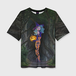 Футболка оверсайз женская Ведьма с тыквой и в крутых колготках - Halloween, цвет: 3D-принт